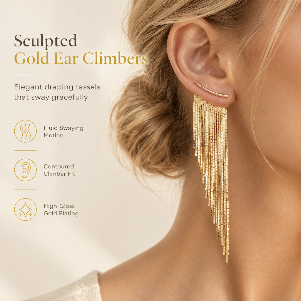 Gold Long Tassel Dangle Earrings Statement Irregular Beveled Drop Earrings for Women 1 Pair