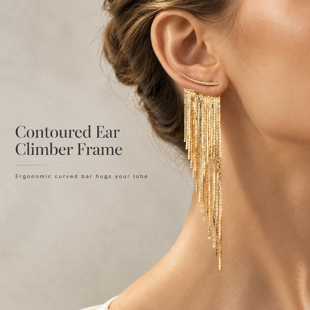 Gold Long Tassel Dangle Earrings Statement Irregular Beveled Drop Earrings for Women 1 Pair