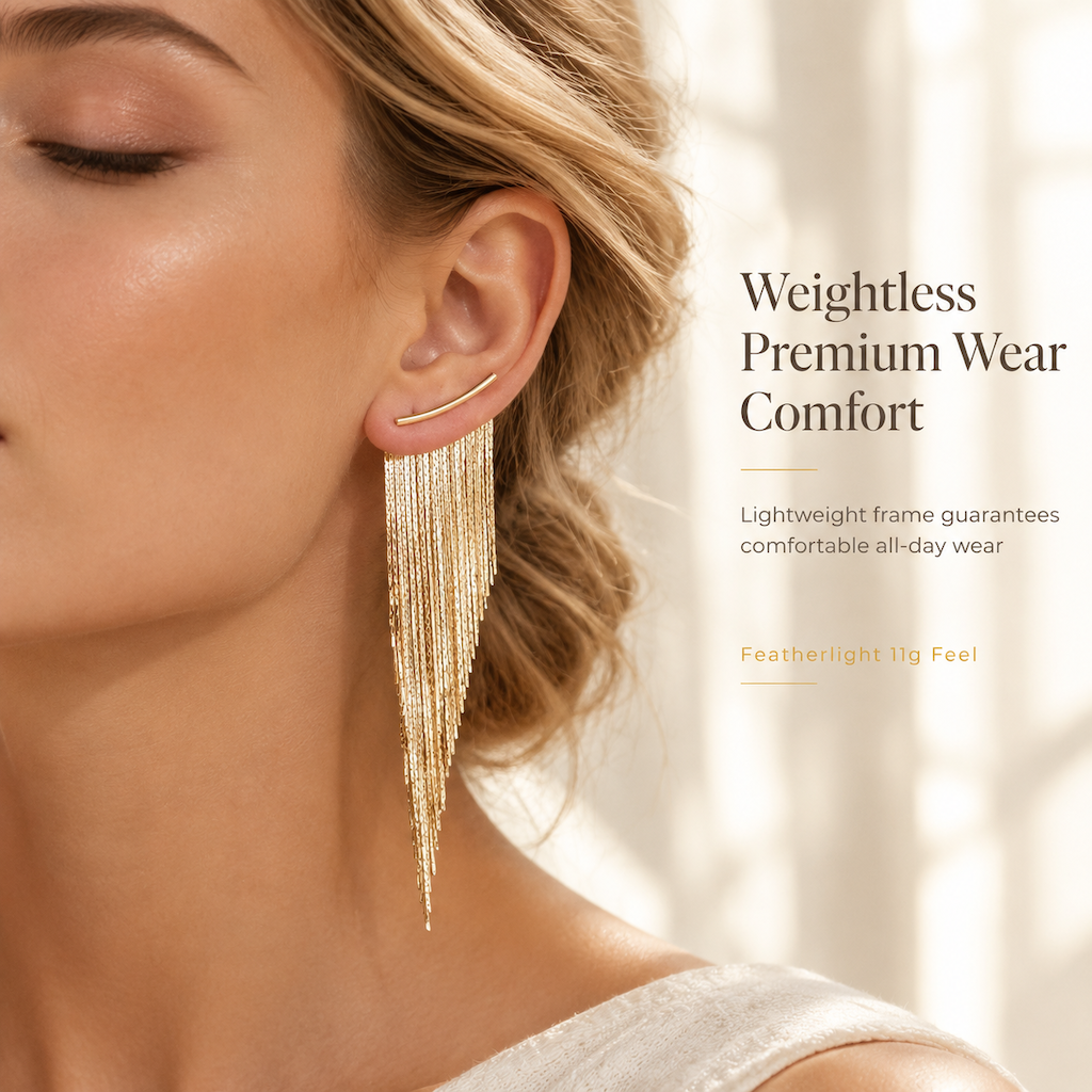 Gold Long Tassel Dangle Earrings Statement Irregular Beveled Drop Earrings for Women 1 Pair