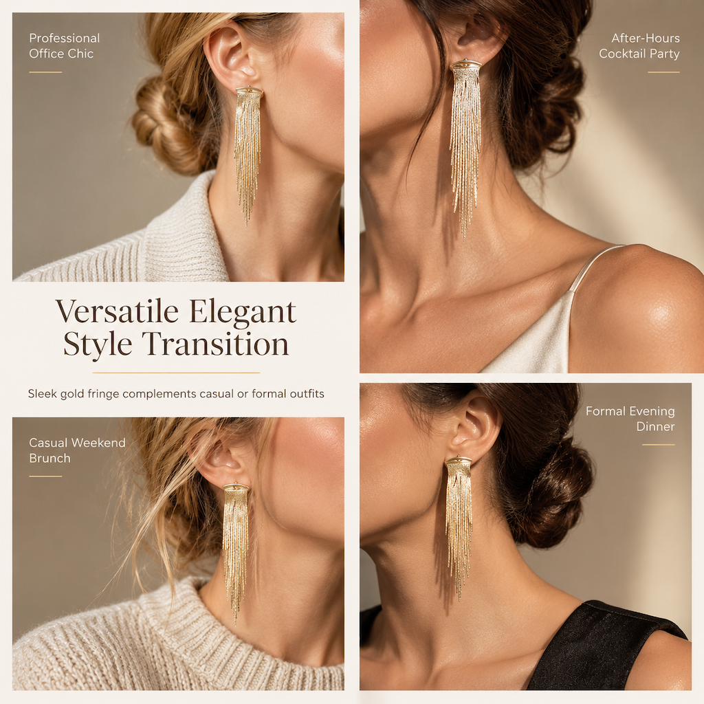 Gold Long Tassel Dangle Earrings Statement Irregular Beveled Drop Earrings for Women 1 Pair