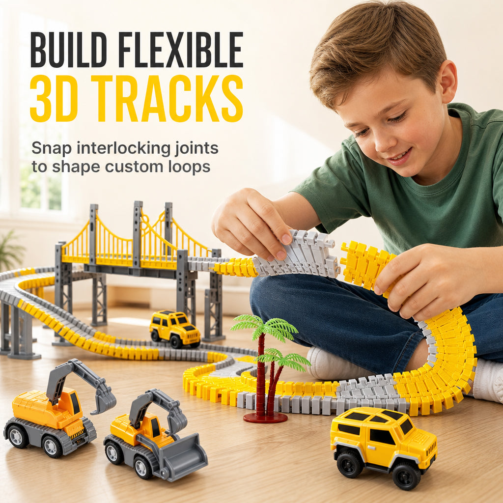 📢📢 50% OFF🏡DIY Electric Track Car & Construction Vehicle Toy Set – Build-Your-Own Racing Tracks for Kids