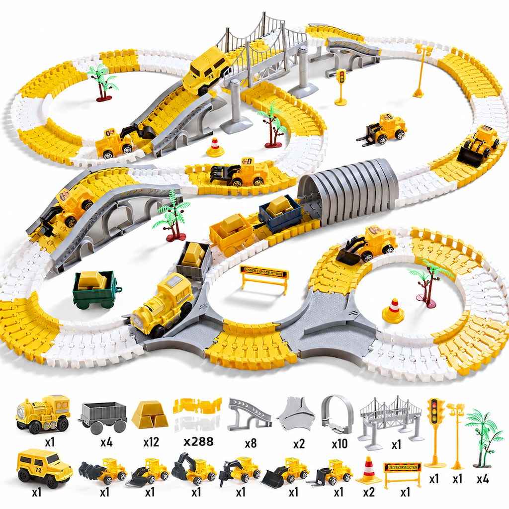 📢📢 50% OFF🏡DIY Electric Track Car & Construction Vehicle Toy Set – Build-Your-Own Racing Tracks for Kids