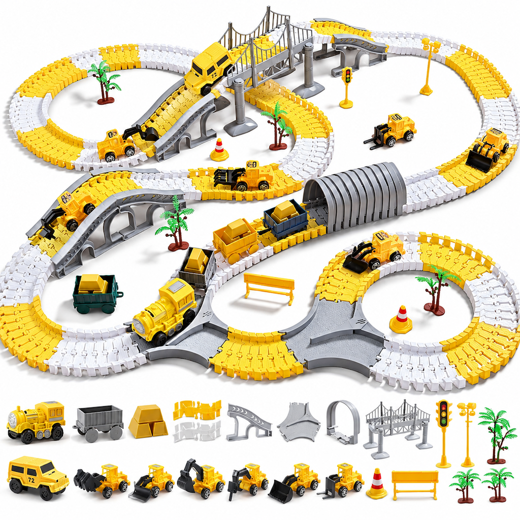 📢📢 50% OFF🏡DIY Electric Track Car & Construction Vehicle Toy Set – Build-Your-Own Racing Tracks for Kids