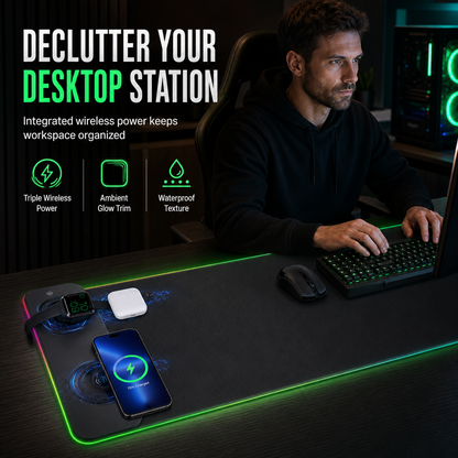 Large RGB Gaming Mouse Pad with 3 in 1 Wireless Dirt Resistant Keyboard Desk Mat 800x300x4mm