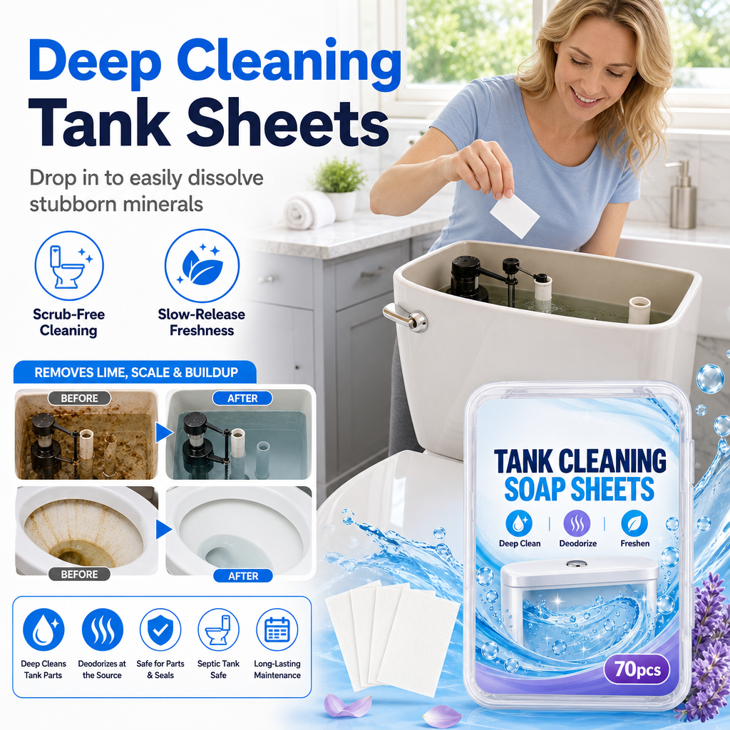 🚽🧼✨70 Pieces Toilet Water Tank Cleaning Tablets Slow Release Deep Descaling and Deodorizing Toilet Bowl Cleaner Sheets
