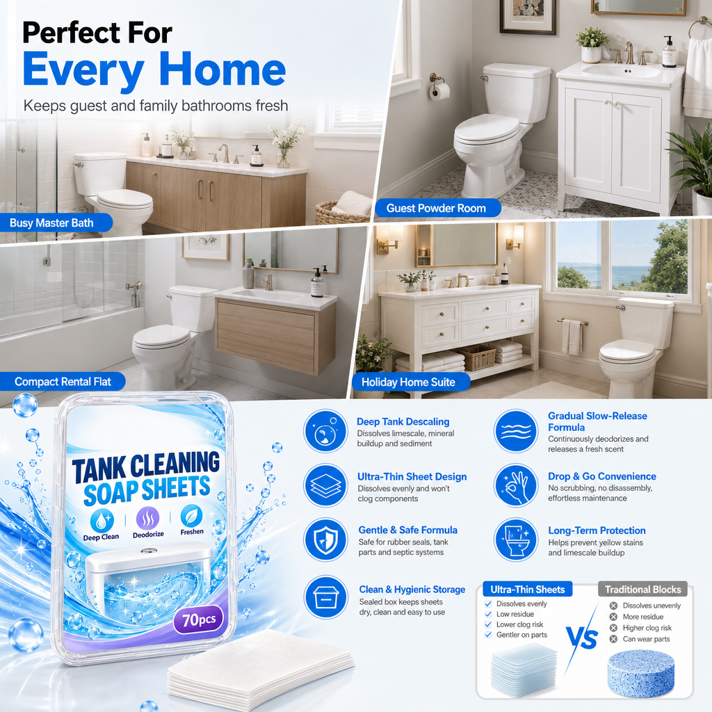 🚽🧼✨70 Pieces Toilet Water Tank Cleaning Tablets Slow Release Deep Descaling and Deodorizing Toilet Bowl Cleaner Sheets